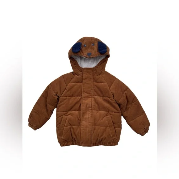 Mini Boden Size 18-24 Months Brown Corduroy Sherpa Lined Dog Hooded Puffer Coat - Picture 1 of 10